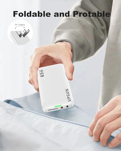 65W GaN USB C Wall Charger Block,3 Port Ultra Thin Flat USB-C Charging Plug,Foldable USB Power Adapter for MacBook,iPhone 15/16,Samsung (White) - color: White