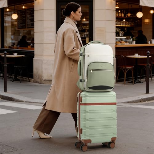 YAMTION Luggage Sets 6 Piece,Hardside 20In Suitcase with Spinner Wheels,TSA Lock,Carry On Suitcase Travel Essentials for Personal Items,Green - color: Green