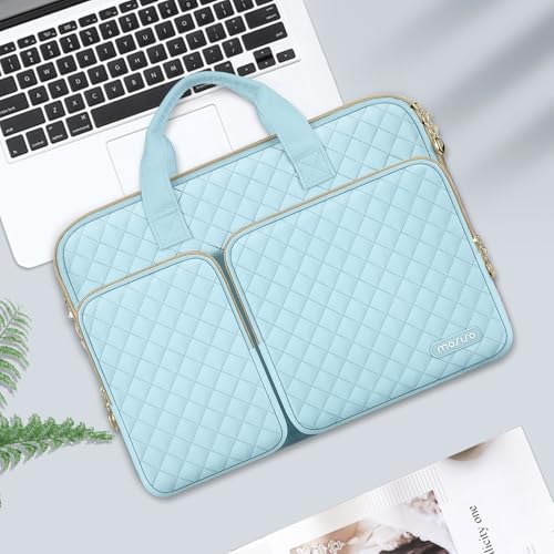 MOSISO 360 Protective Laptop Case 13.3 inch, 13-13.3 inch Laptop Sleeve | Compatible with MacBook Air/Pro 13/Pro 14,HP Dell ASUS Lenovo, Square Quilted Bag with 2 Pockets&Handle&Belt, Ice Blue - color: Ice Blue, size: 13.3 inch