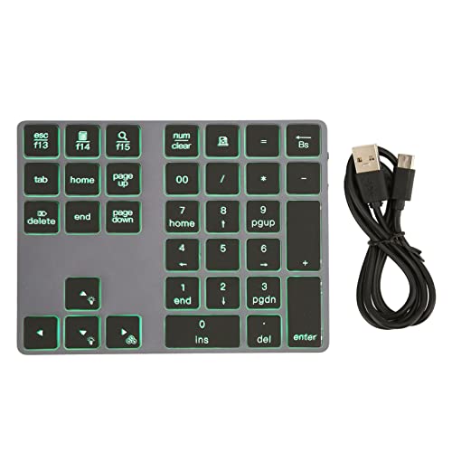 EBTOOLS Bluetooth Number Pad, Rechargeable 34 Key Numeric Keypad with 7 Color Backlit, Mini External Keyboard, Complement to Laptop, for OS