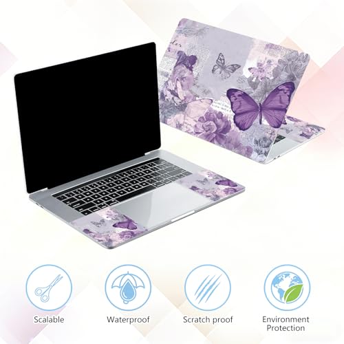 Laptop Skin Sticker Decal 15-15.6 Inch with Cute Mouse Pad, Universal Reusable Vinyl Sticker for 12.1 13 13.3 14 15.4 Inch Netbook and Notebook PC, Purple Butterfly Collage - color: Purple Butterfly Collage