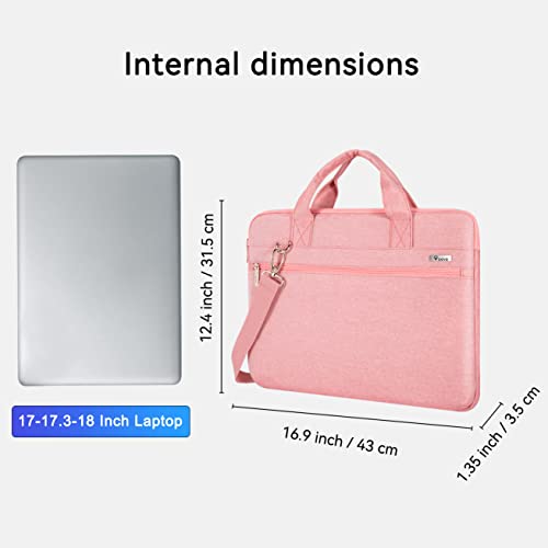 Voova Laptop Bag 17 17.3 Inch, 360° Protective Laptop Case Sleeve with Shoulder Strap Compatible with 17-18 Inch Lenovo Asus Acer Dell Hp, Waterproof Computer Bag Slim Briefcase for Women, Pink - color: Pink, size: 17-17.3 inch