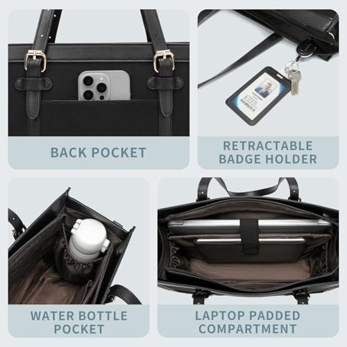 Keyli 3pcs Laptop Bag for Women,15.6 Inch Canvas Tote Bag Work Bags Large Business Computer Briefcase Shoulder Handbag Purse - color: S-black