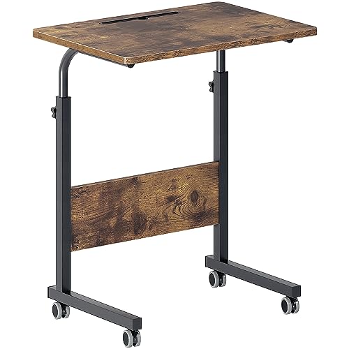DlandHome 23.6 Inches Rolling Desk with Wheels Adjustable Height | Mobile Standing Desk Small Side Table Portable Laptop Cart PC Table, C-Shaped Bed Couch End Tables, Rustic Brown - color: Retro, size: 23.6 Inch