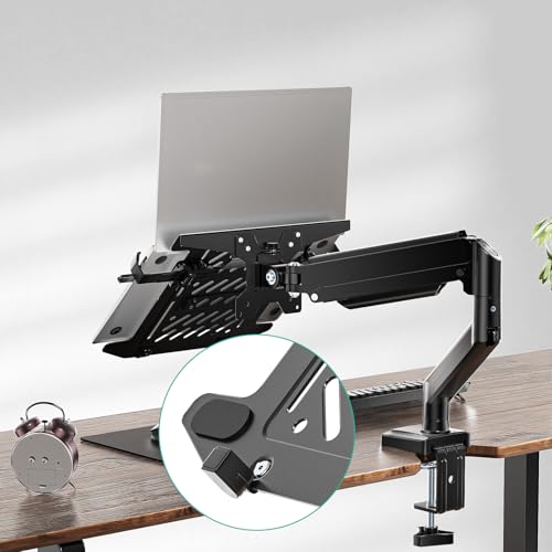 WALI Laptop Desk Mount, Single Monitor Arm with Laptop Holder, Adjustable Height Laptop Arm Mount for Desk, Fits 17” Notebook and 34” Monitors, Up to 22-26.4Lbs (GSMP001LPN), Black - size: Width 16.5", Fully Adjustable Desk Mount