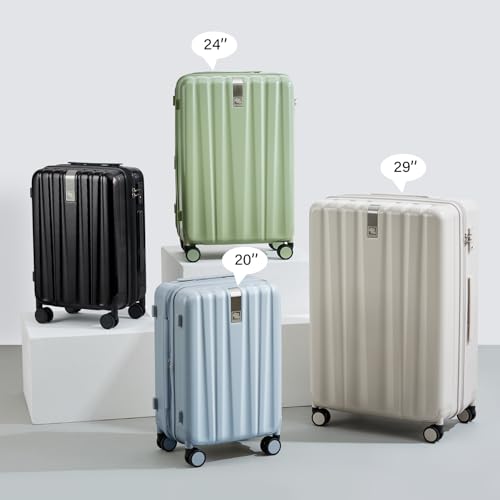 Hanke 29 Inch Expandable Checked Luggage Lightweight PC Hard Shell Luggage Suitcases with Wheels Travel Luggage Rolling Large Suitcase Travel Luggage Bag for Study Abroad.(Jet Black) - color: Jet Black, size: Expandable 29 Inch