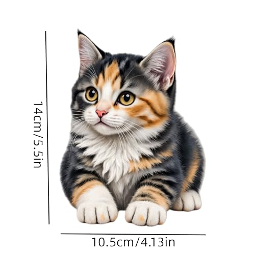 Waterproof Cute Calico Tabby Kitten Car Stickers – 5.5 Inch Vinyl Decals 2 Pack for Cars, Motorcycles, Laptops, Suitcases, Refrigerators, Walls, Doors, Bicycles, Removable Decorative Bumper Stickers