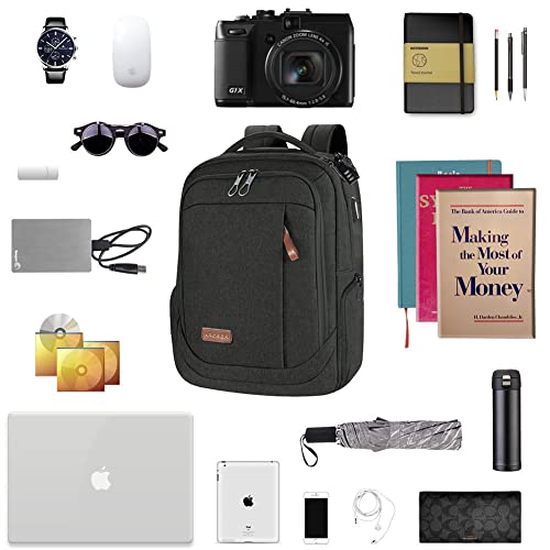 KROSER Laptop Backpack Computer Backpack 17.3 Inch for Men-Charcoal Black | Laptop with USB Charging Port Water-Repellent Travel Large Backpack Casual Daypack Business/College/Women - color: A-charcoal Black-17.3"