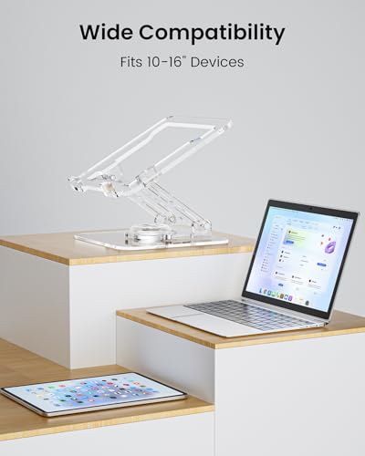 Laptop Stand for Desk - Adjustable, Foldable Clear Acrylic Riser with 360° Rotating Base, Ergonomic Laptop Holder for MacBook Pro/Air & 10-16” Notebooks - color: Acrylic - Transparent color