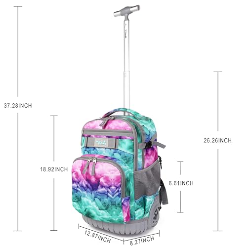 Tilami Rolling Backpack 19 inch with Lunchbox Wheeled Laptop Backpack, Clouds Green - color: Clouds Green