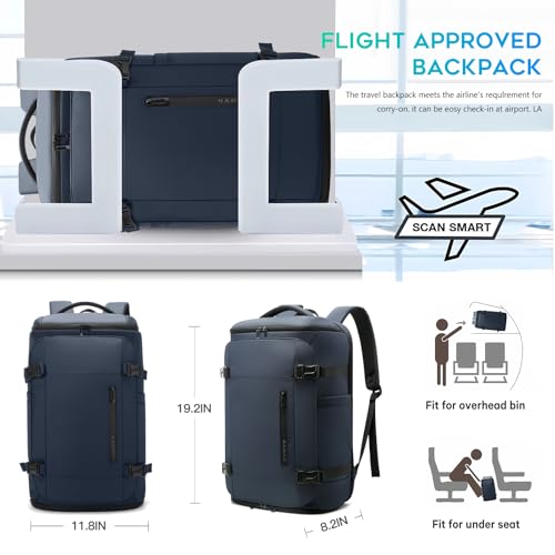 BANGE Travel Backpack with Shoe Compartment, 40L Large Capacity Back Pack, Men's Weekender Daypack Fits 17.3 Inch Laptop, Carry On Travel Backpack with Water Bottle Holder for Men and Women - color: Blue