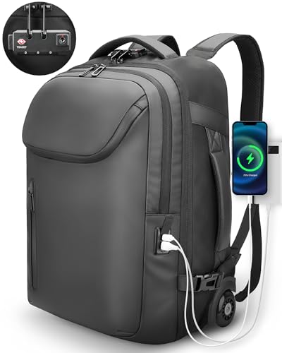 Large Rolling Backpack for Women&Men, 50L Travel Backpack with Wheels, Wheeled Backpack with USB C Port,TSA Lock Carry On for Travel, College, Teacher - color: Black-512