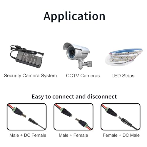 10 Pairs 12V 5A DC Power Plug Connectors (5.5mm x 2.1mm) | 10 Male & 10 Female Jacks, LED Strips, CCTV Cameras, Security Systems, Durable Barrel Adapters
