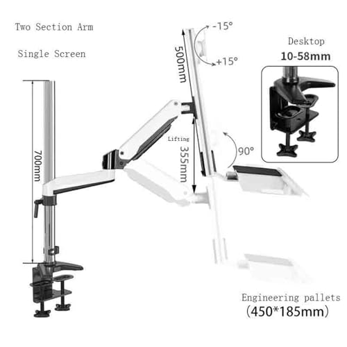 Monitor Stand White Clip Table Monitor Stand Arm Dual Arm with Tray for 15-27 Inch Single Screen Monitor Stand Desk arm