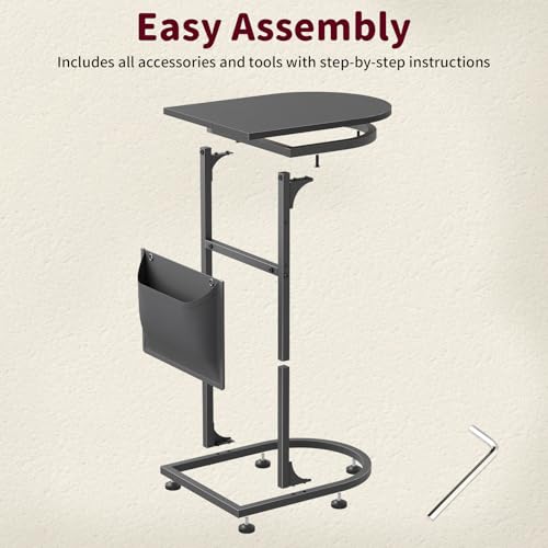 C Shaped End Table, Small Side Table for Couch, C Table that Slides Under Sofa with Storage Bag, TV Tray Table for Recliner, Living Room, Bedside, Bedroom, Small Spaces, Black - color: Classic Black