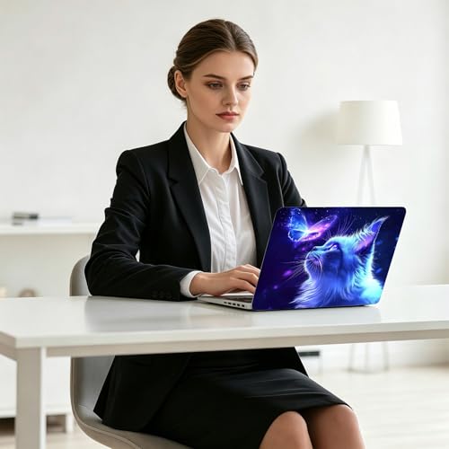 Universal Laptop Skin Decal, 3-Piece Vinyl Protector for 12 13 14 15.6" Notebook, Waterproof Anti-Scratch, Easy Trim & Bubble-Free Finish, Blue Butterfly and Luminescent Cat - color: Blue Butterfly and Luminescent Cat