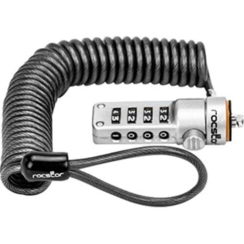 Rocstor Y10C180-B1 Rocbolt Portable Security Cable with Combination Lock and Self-Coiling Steel Cable - Resettable - 4-Digit - Galvanized Steel, Zinc Alloy - 6' - for Notebook, Docking Station, Black