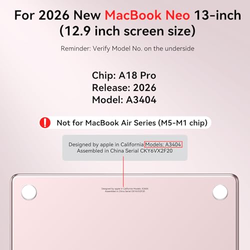 BlueSwan for MacBook Neo Case 13 inch 2026 Release A18 Pro Chip Model A3404 | 100% Match Official Color, Scratch Resistant, Easy to Snap on, Travel Essential, Back to School Gifts - color: Blush Clear