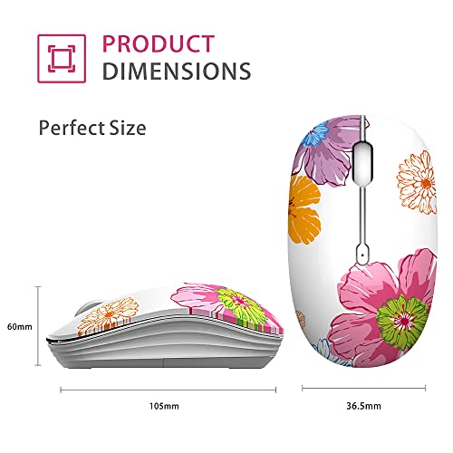 TENMOS M101 Wireless Mouse Cute Silent Computer Mice with USB Receiver, 2.4G Optical Wireless Travel Mouse 1600 DPI for Laptop, Notebook, PC, Computer (Flower) - color: flower