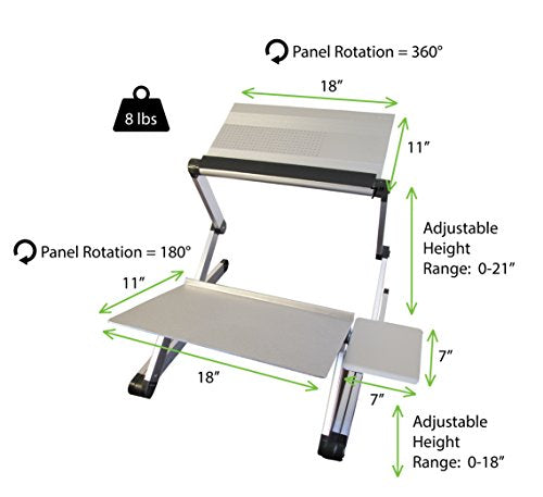 WorkEZ Adjustable Standing Desk Converter, Sit to Stand Desk Riser, Standing Desk for Laptop Monitor, Adjustable Height & Angle Negative Tilt, Silver - color: Silver