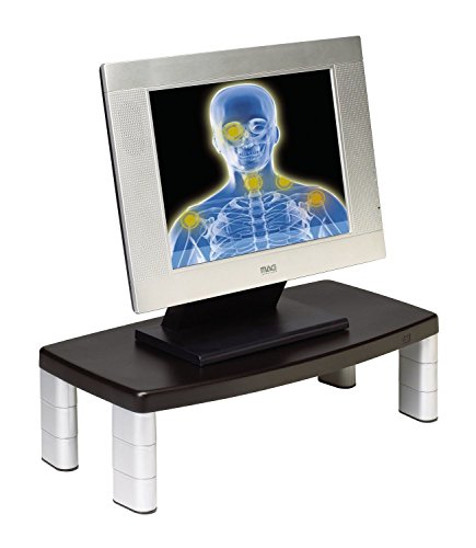 3M Extra Wide Adjustable Monitor Stand, Three Leg Segments Simply Adjust Height from 1" to 5 7/8", Sturdy Platform Holds Up to 40 lbs, 16-inch Space Between Columns for Storage, Silver/Black (MS90B)