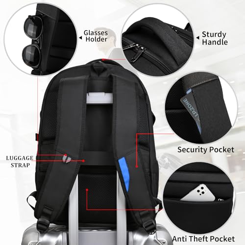 17 Inch Laptop Backpack for Travel Water Resistant College Backpack for Men/Women Laptop Bag with USB Charging Port and Red TSA lock,Black - color: Black With Red Tsa Lock