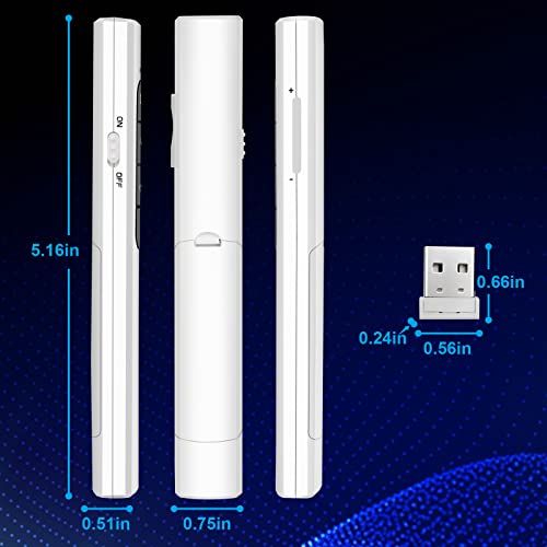 Presentation Clicker Wireless Presenter Remote with Hyperlink & Volume Remote Clicker for PowerPoint Office Classroom Presentation Remote Control Pointer Slide Advancer (Battery Included) - style: USB-White