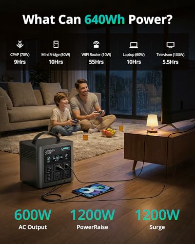 LIBRIDS Portable Power Station C600, 640Wh LiFePO4 Battery, 600W (Peak 1200W) Solar Generator, 1.5H Fast Charge, 10ms UPS, 8 Ports(4 AC) for Camping, Home Backup & Outages
