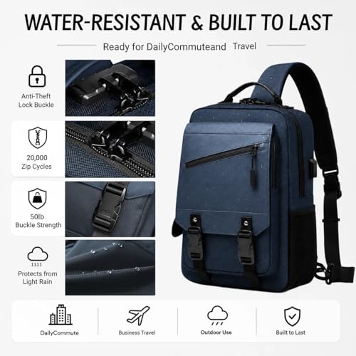 Sling Bag Large Capacity: Crossbody Bag for Men Fits 15.6 Inch Laptop A4 Files with Anti Theft USB Port - color: 39-dark Blue