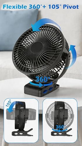 Meudeen 20000mAh Rechargeable Clip on Fan, 8 Inch Portable Fan with Timer & LED Lantern, Battery Powered Golf Cart Fan, 5 Speeds Quiet Small Desk Fan for Camping Stroller Bedroom - color: Black