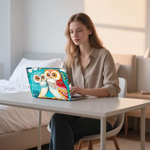 Aesthetic Laptop Skin Sticker, Colorful Owl Pair on Branch Waterproof Vinyl Laptop Decal, Removable Bubble Free, Reusable Protective Cover for 13 14 15 15.6 Inch - color: Colorful Owl Pair on Branch