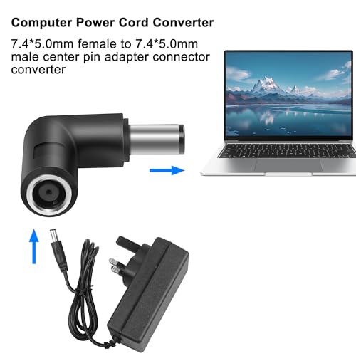 MEIRIYFA Laptop Power DC 7.4mm X 5.0mm Adapter Male to Female Connector 90 Degree Angle Converter for Hp Laptop 2Pcs