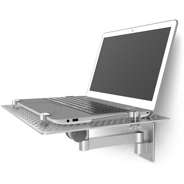 Monitor and Computer Stand, Wall Mount Computer Stand Extra Long Arm Stand with Tray, Ventilated Cooling Platform, Laptop Tray, Full Motion Articulating Laptop Tray