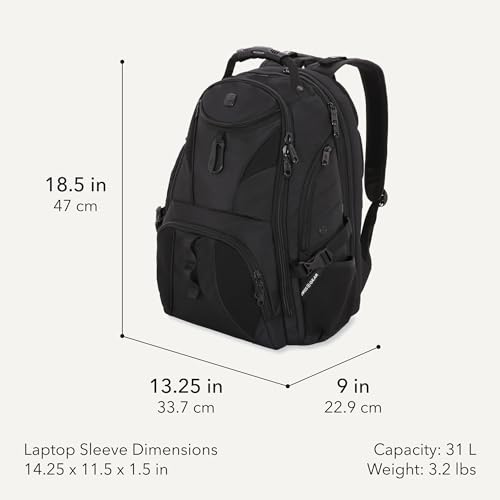 SWISSGEAR 1900 ScanSmart Laptop Backpack, Fits Most 17-Inch Laptops, TSA-Friendly Lay-Flat Design, RFID Protection, and Tablet Pocket, Black, 31L, 18.5-Inch - color: Black/Black