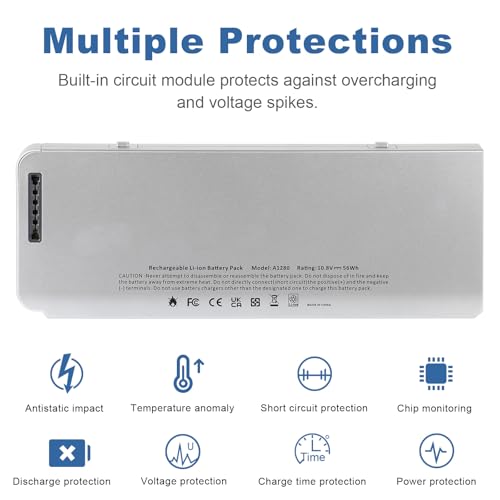 Fancy Buying 56Wh A1280 Laptop Battery for Apple A1280 A1278 (2008 Version) MacBook 13-Inch Series, Compabiel for MB771G/A MB467LL/A MB466LL/A - size: 8.23*3.07*0.79inch A1280