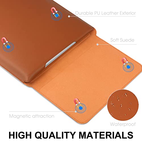 HoYiXi 14 Inch Laptop Sleeve Case Leather Bag with Stand Compatible with Mac Book Pro 14 2021/ASUS Vivobook 14/HP Pavilion X360/IdeaPad 14/Dell HP ASUS Acer Huawei Matebook 14'' PC, Brown - color: Brown, size: 13.5-14 in