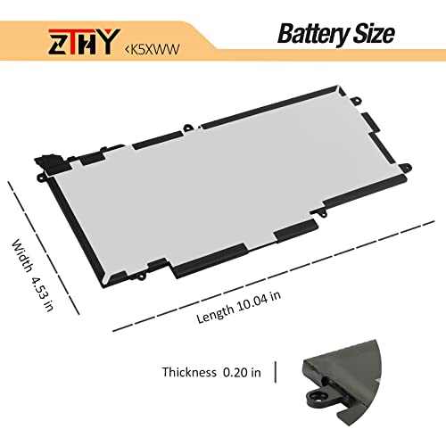 ZTHY 60Wh K5XWW 71TG4 Laptop Battery Replacement for Dell Latitude 7389 | Latitude 7390 Latitude 12 5000 5289 2-in-1 L3180 E5289 P29S001 P29S002 Series 451-BBZC 6CYH6 725KY N18GG CFX97 7.6V 4-Cell - size: 10.04*4.53*0.20 inch K5XWW