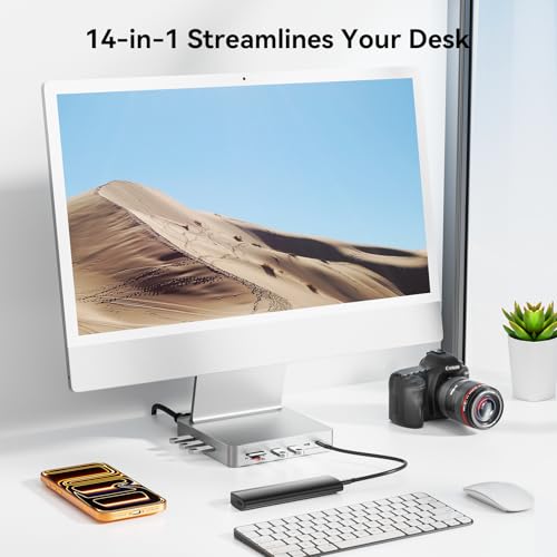 AGEEN 14-Port 10Gbps USB-C Hub for iMac 24 inch 2021/2023/2024 M1/M3/M4, 5 USB-A & 2 USB-C 3.2 Ports, 4K@60Hz HDMI, 1Gbps Ethernet, SD/TF Card Slot, M.2 NVME SSD Slot (SSD Not Included)