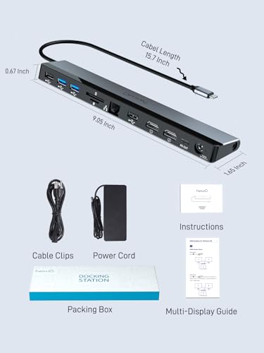 USB C Docking Station Dual Monitor 4K@60Hz, 12-in-1 Laptop Dock with 2*HDMI, 4*USB, Thunderbolt 3/4 Dock, SD/TF Slot, Ethernet, Audio, 96W Power Adapter, for HP, Lenovo, Dell, ASUS,Surface - size: NQ-DK-02-Pro