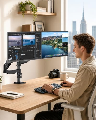 Dual Monitor Stand for 17-32 Inch Screens, Gas Spring Arms | Full Motion Mount with Cable Management, Support up to 19.8 lbs,Computer Monitor Arm with Clamp/Grommet Base - style: Dual Monitor Arm