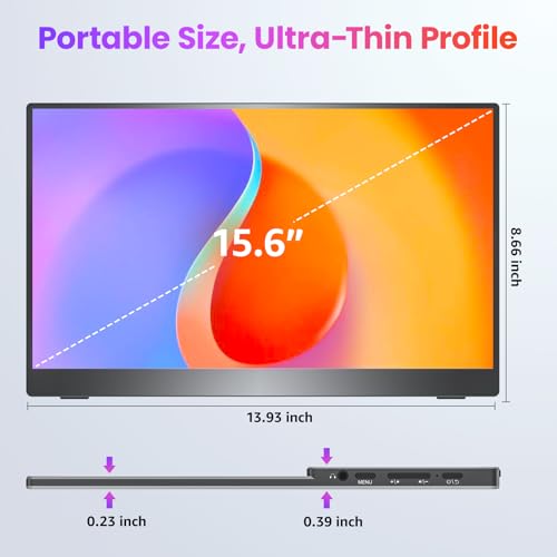 Upperizon Portable Monitor 15.6 inch FHD 87% sRGB 60Hz IPS HDR HDMI USB-C Travel Monitor for Laptop MacBook PC Surface PS5 Xbox, External Display with Kickstand & Speakers, VESA Compatible - size: 15.6 inch