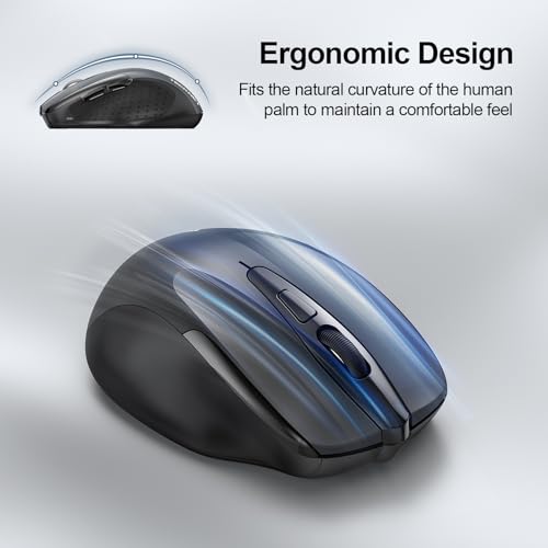 TECKNET Wireless Mouse (2.4G & BT5.0/3.0) Silent 4800 DPI Computer USB A & Bluetooth Mouse 6 Buttons, Wide Compatibility - Grey - color: Grey