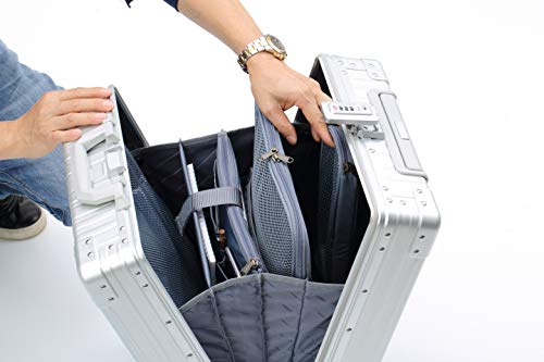 All-Aluminum 21" Vertical Carry-On Business Briefcase, TSA-Approved Hardshell Case, Spinner Wheels, Laptop Compartment, Aluminum Frame Cabin Bag for Travel & Business, Durable & Sleek (Platinum) - color: Platinum