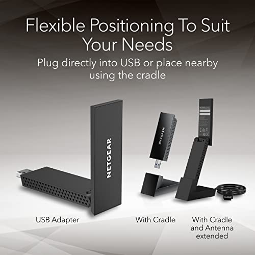 NETGEAR Nighthawk WiFi 6E USB 3.0 Adapter (A8000) - AXE3000 Tri-Band Wireless Gigabit Speed (Up to 3Gbps) - New 6GHz Band – Works with Any WiFi 6 or 6E Router Or Mesh System - for Windows PC - style: WiFi 6/6E, 3.0Gbps