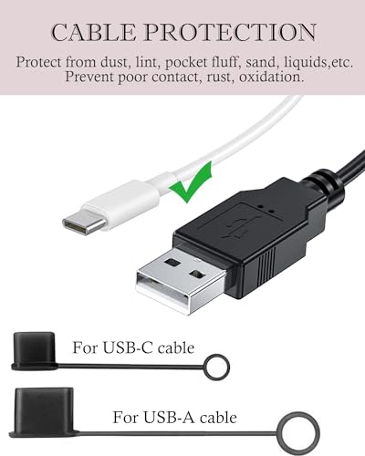 20PCS Anti Dust Cover USB A USB C Port Anti Loss Tether Cable Plugs Caps Silicone Soft Snugly Oxidation Protection for Phone Computer Laptop Charging Station (Black) - color: Black