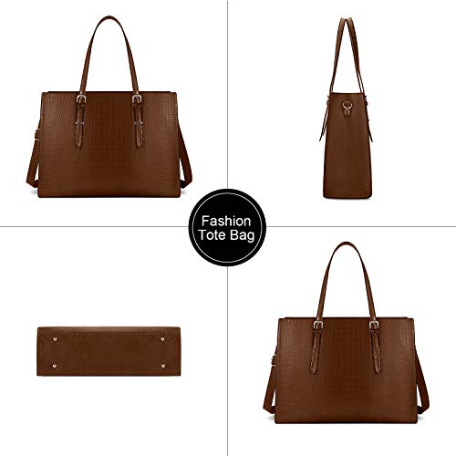 Laptop Bag for Women 15.6 Inch Crocodile Leather Tote Bag Water-resistant Work Briefcase Business Computer Shoulder Bag for Travel Teacher Nurse Professional Handbag - color: Coffee