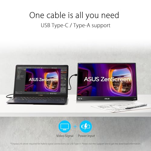 ASUS ZenScreen 15.6” 1080P Portable Monitor (MB16ACVR) - Full HD, IPS, Eye Care, Flicker Free, Blue Light Filter, Kickstand, USB-C Power Delivery, for Laptop, PC, Phone, Console | Includes sleeve and USB-C cable for travel, protection and connectivity - s