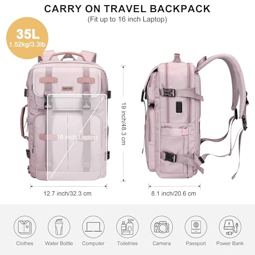 Travel Backpack Carry On Backpack for Airplanes, Travel Bag 35L | Large Convertible Travel Backpacks for Men, 16" Laptop Compartment, USB Port, Anti-Theft Pocket, Travel, Daily, Overnight - color: Ashen Purple-2