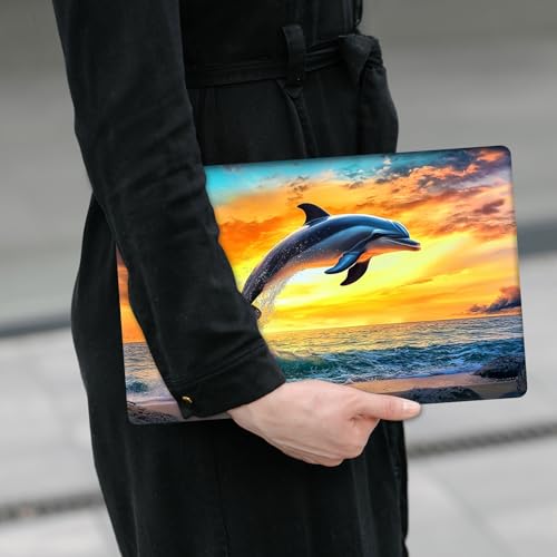 Laptop Skin Sticker Decal 12" 13" 13.3" 14" 15" 15.6",Waterproof Scratch Resistant Vinyl,Reusable Easy to Apply,for MacBook HP Dell Notebooks Netbooks Laptop,2 Wrist Pads,Dolphin Ocean Dusk - color: Dolphin Ocean Dusk