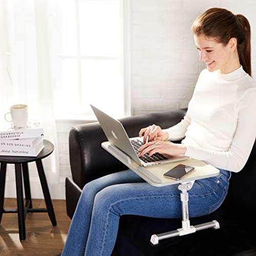 Amazon Basics Portable Foldable Adjustable Laptop Stand Tray Table Lap Desk for Bed and Couch, Fits up to 17-Inch Laptop, 12"x20", Cream - size: Medium